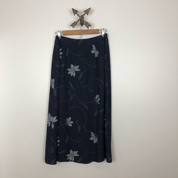 100% Silk Floral Print Midi Skirt Dark Academia Cottagecore Career Casual sz 14 - Picture 4 of 9